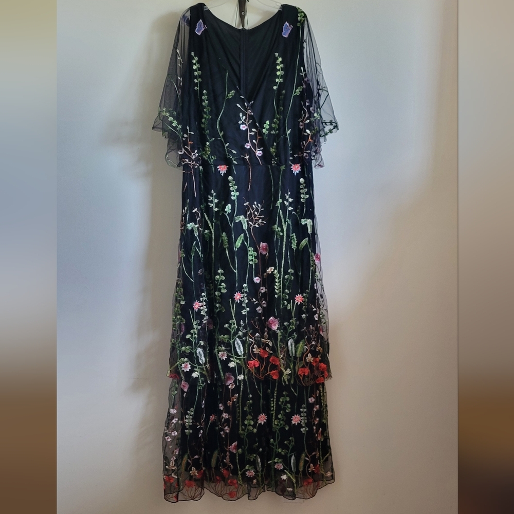 Hand Crafted Black Gown with Flutter Sleeves and V-Neck